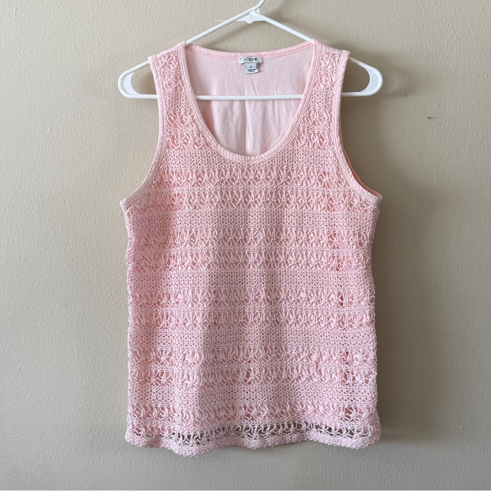 J. Crew Ballerina Pink Crochet 100% Cotton Tank Top Size M Sleeveless Coquette